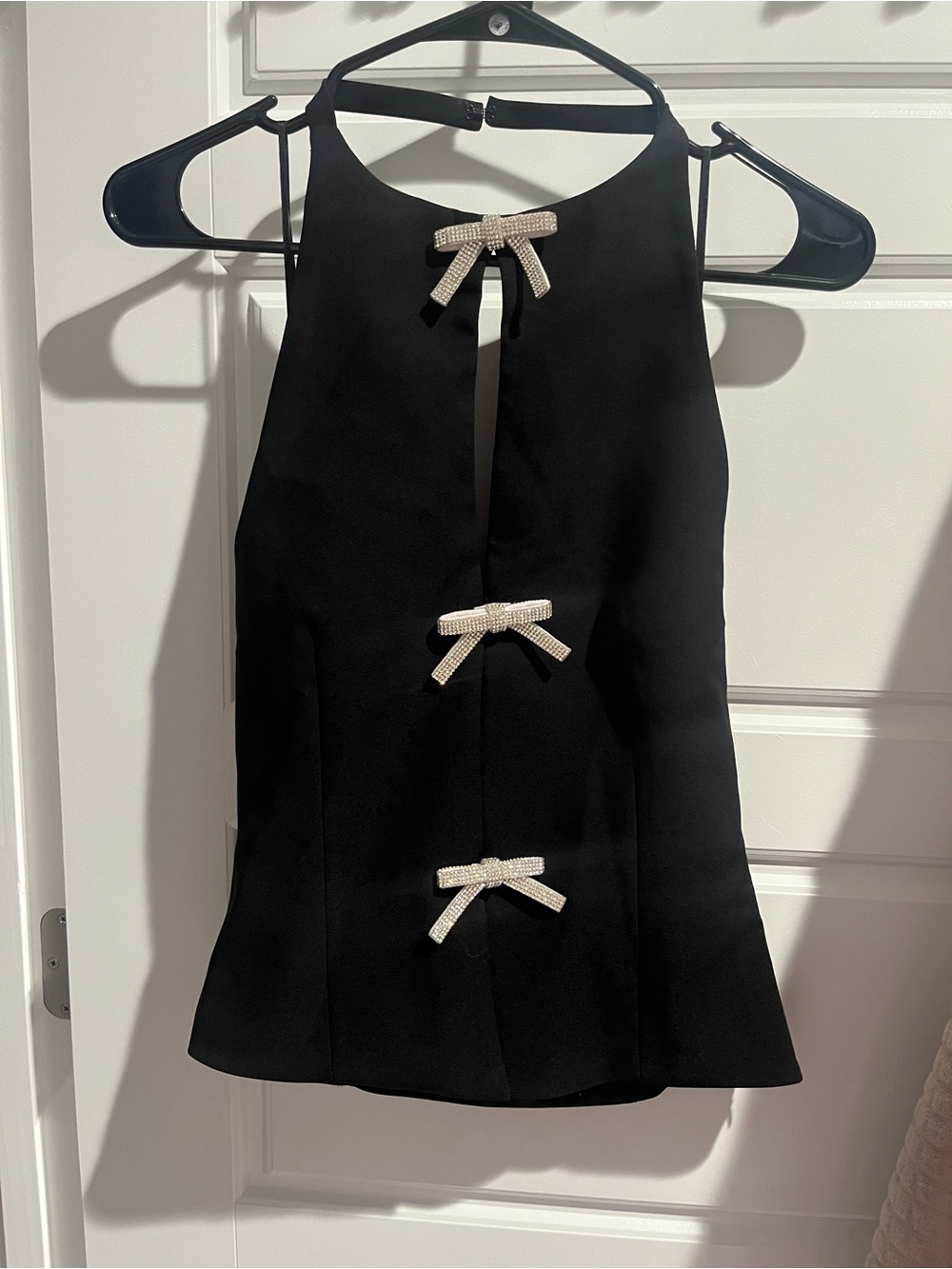 Zara Black Halter Top with Crystal Bow Accents